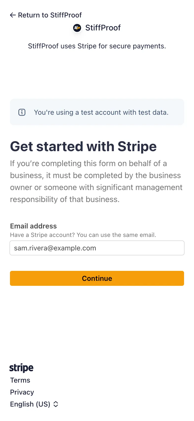 Stripe’s “Get started with Stripe” screen.